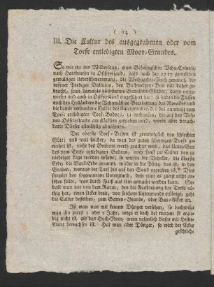 III. Die Cultur des ausgegrabenen oder vom Torfe entledigten Moor-Grundes.