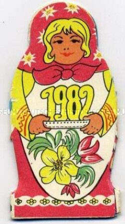 Kalender der DSF für das Jahr 1982 in Form einer Matrjoschka-Puppe