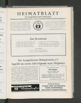 Der Langenhorner Heimatverein e.V. begrüßt im neuen Jahr folgende neue Mitglieder