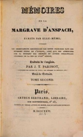 Mémoires de la Margrave d'Anspach, 2