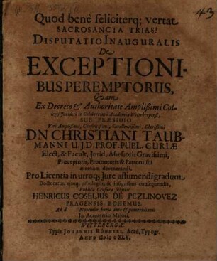 Disp. inaug. de exceptionibus peremptoriis