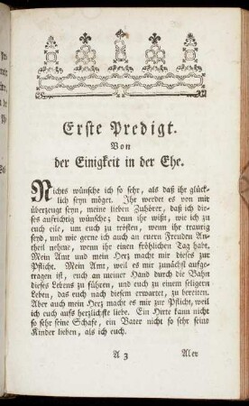 Erste Predigt. Von der Einigkeit in der Ehe.