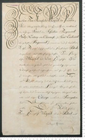 "Patent als Second Lieutenant beim Infanterie-Regiment Goetze"