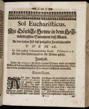 [Discursus XVI.] Sol eucharisticus. Die Göttliche Sonne in dem Hochwürdigsten Sacrament deß Altars