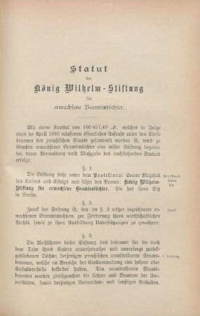 Statut der König Wilhelm-Stiftung für erwachsene Beamtentöchter