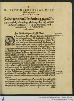 Folget was den Türckenkrieg gegen Ungarn unnd Siebenbürgen belangendt...