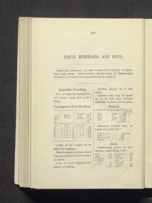 Useful memoranda and hints.