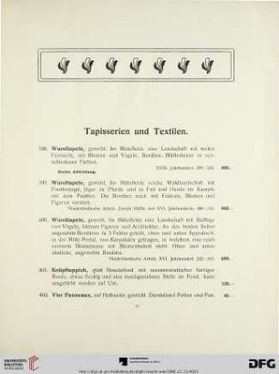 Tapisserien und Textilen, Verschiedenes (Nr.398-422)