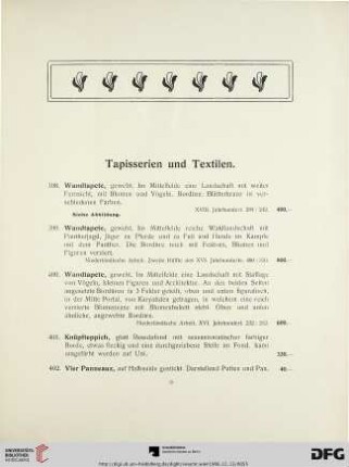 Tapisserien und Textilen, Verschiedenes (Nr.398-422)