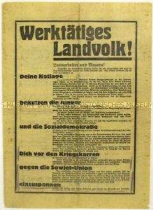 Aufruf des Roten Frontkämpferbundes an Landarbeiter zur Reichstagswahl 1928