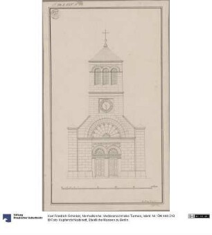 Normalkirche. Vorderansicht des Turmes