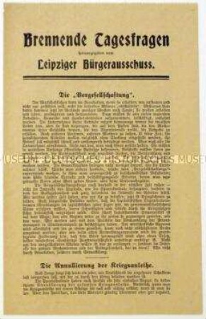 Flugschrift des Leipziger Bürgerausschusses zur Wirtschaftslage in Deutschland