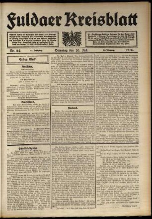 Erste Ausgabe vom Samstag, den 20. Juli 1912.