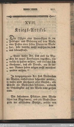 XVII. Kriegs-Artikel