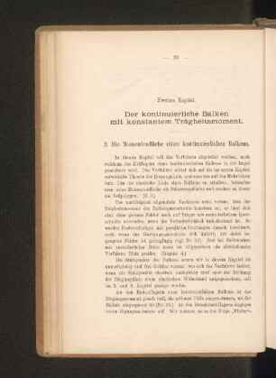 Zweites Kapitel. Der kontinuierliche Balken mit konstantem Trägheitsmoment.