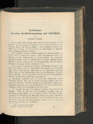 Beziehungen zwischen Oberflächenspannung und Löslichkeit.