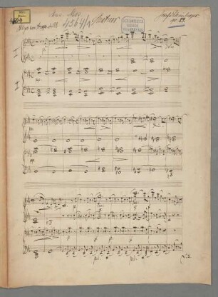 Quartett für 2 Violinen, Viola und Violoncello, c-Moll, op. 89 - BSB Mus.ms. 4564-1 : Arrangement für Klavier zu 4 Händen vom Komponisten