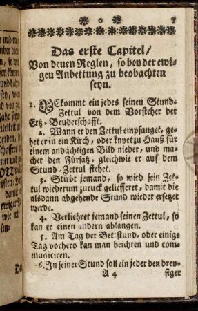 Das erste Capitel/ Von denen Reglen, so bey der ewigen Anbettung zu beobachten seyn.
