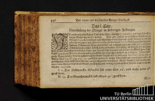 Das I. Cap. Untersuchung der Mängel an bisherigen Festungen.