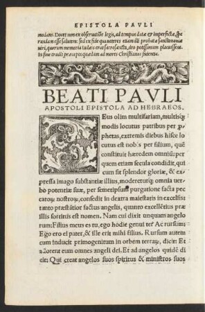 Beati Pauli Apostoli Epistola Ad Hebraeos.