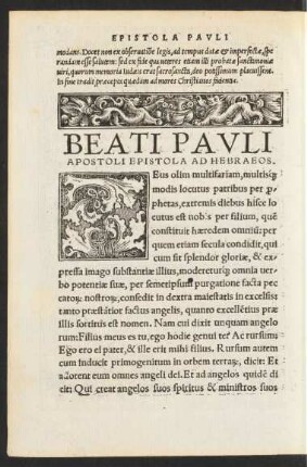 Beati Pauli Apostoli Epistola Ad Hebraeos.