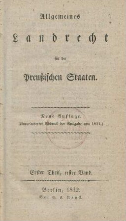 Theil 1, Bd. 1 = Bd. 1: Allgemeines Landrecht für die Preußischen Staaten