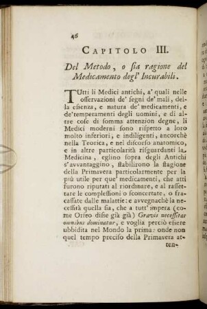 Capitolo III. Del Methodo, o sia ragione del Medicamento degl' Incurabili.