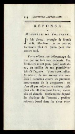 Réponse a Monsieur de Voltaire.