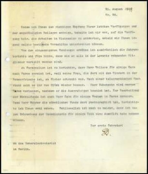 Bericht des ersten Sekretars an das General-Sekretariat