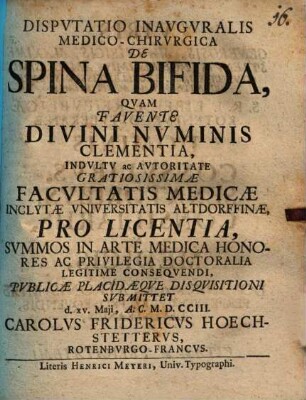 Dispvtatio Inavgvralis Medico-Chirvrgica De Spina Bifida