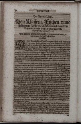 Der Vierdte Theyl. Von Wassern, Fischen, unnd Fischäntzen [...]