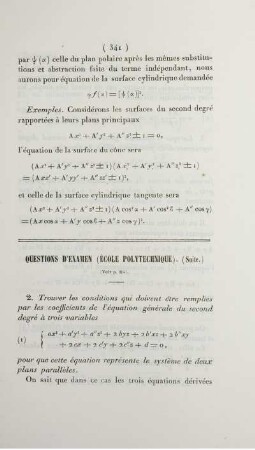 Questions d'examen. (École Polytechnique).