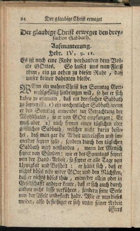 Der glaubige Christ erweget den dreyfachen Sabbath.