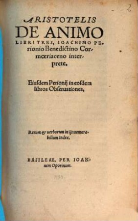 Aristotelis De Animo : Libri Tres