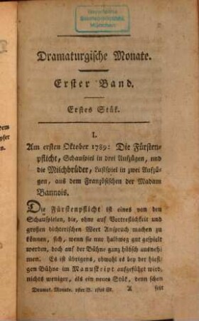 Dramaturgische Monate. 1. 1790