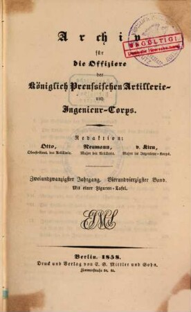 Archiv für die Offiziere der Königlich Preußischen Artillerie- und Ingenieur-Corps. 44 = Jg. 22. 1858