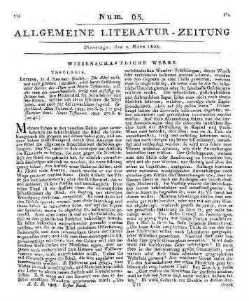 Die Bibel nicht, wie viele glauben, schädlich. Oder kurze Erklärung aller Stellen des alten und des neuen Testaments, welche man als unverständlich, irrig und anstößig bestritten hat. Bd. 1-2. Leipzig: Sommer 1805