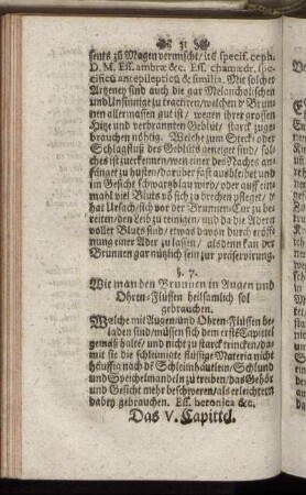Das V. Capitel. Von guter diaet und was aus übeler diaet bey der ordentlichen Brunnen-Cur entstehet