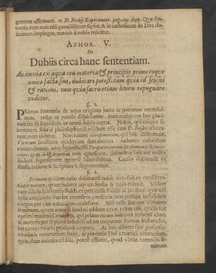 Aphor. V. De Dubiis circa hanc sententiam.