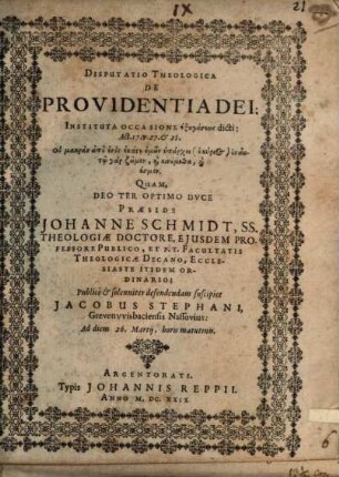 Disp. theol. de providentia Dei