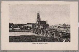 Stadtansicht von Dresden, Blick vom Narrenhäusel über die Augustusbrücke auf die Altstadt