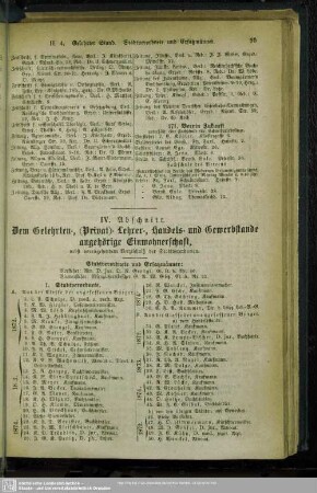 IV. Abschnitt. Dem Gelehrten-, ( Privat-) Lehrer-, Handels- und Gewerbestande angehörige Einwohnerschaft