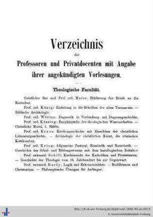 Verzeichnis der Professoren und Privatdozenten