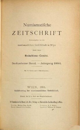 Numismatische Zeitschrift. 16. 1884