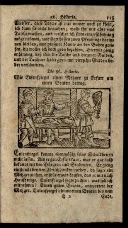 Die 56. Historie. Wie Eulenspiegel einen Metzger zu Erfurt um einen Braten betrog