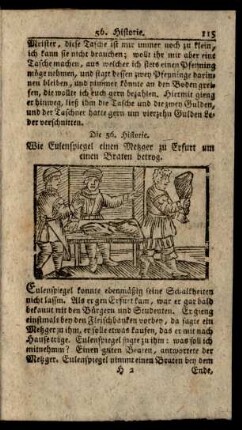 Die 56. Historie. Wie Eulenspiegel einen Metzger zu Erfurt um einen Braten betrog
