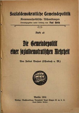 Die Gemeindepolitik einer sozialdemokratischen Mehrheit