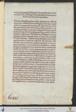 Ioannis Camerarii Dalburgii…Innocentio VIII Pontifici Maximo dicta gratulatio.