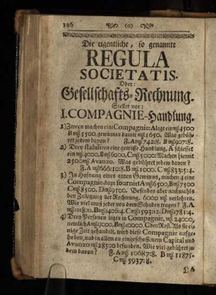 Regula Societatis oder Gesellschafts-Rechnung.