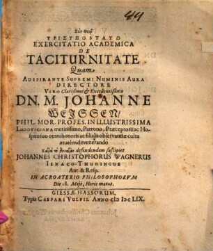 Exercitatio Academica De Taciturnitate